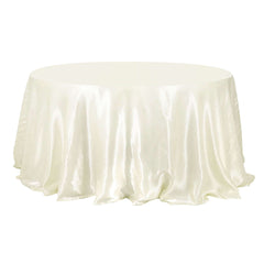 Satin 132" Round Tablecloth Ivory - Stylish Seamless Table Cover
