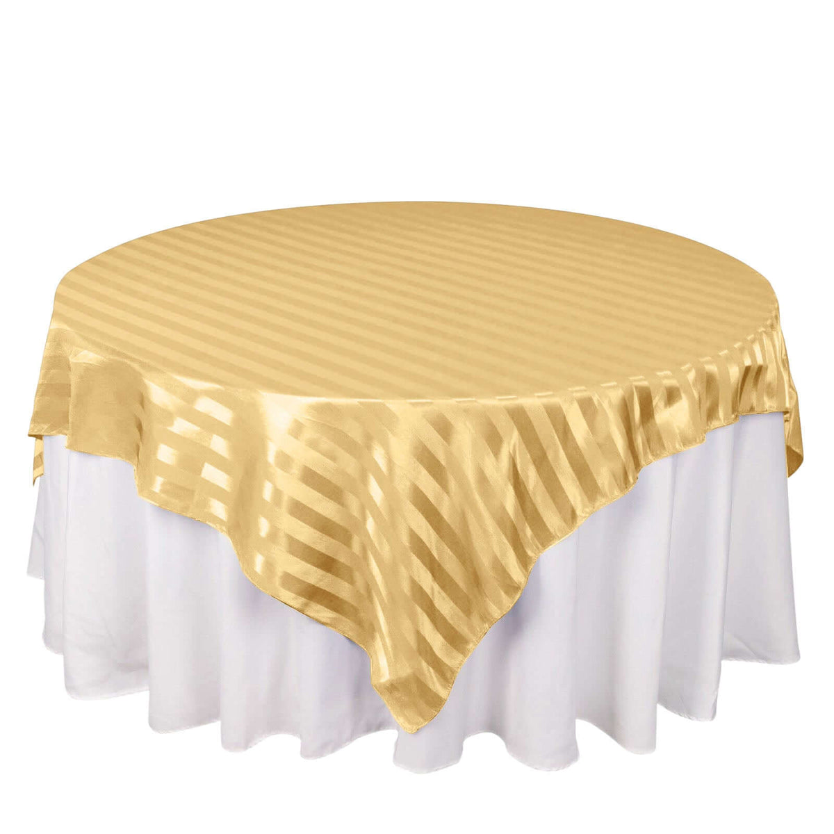 Satin 72"x72" Table Overlay Square Tablecloth Champagne - Stripe Table Topper